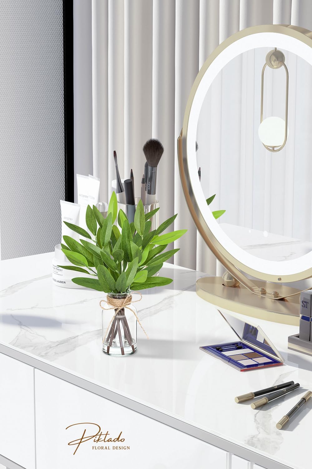 13" Fake Eucalyptus Stems in Vase with Faux Water,Artificial Plants Leaves for Shelf Desk Bathroom Farmhouse Room Coffee Table Home Decor (Eucalyptus-Pointed Leaf)