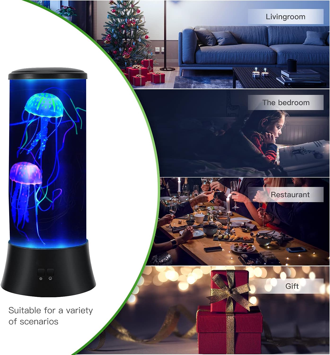 Meloki Floating Jellyfish Lamp - Electric Jelly Fish Light Lamp with Auto Color Changing, Ultra-Quiet Water Pump, Holiday Gift for Kids Men Women, Home Room Mood Decor