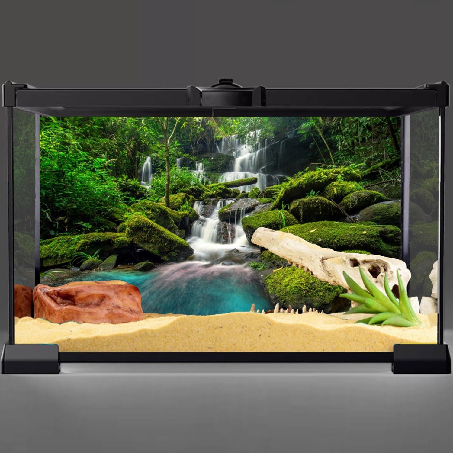 AWERT 48x18 inches Waterfall Terrarium Background Tropical Rainforest Aquarium Background Mountain Lake Green Tree Reptile Habitat Background Polyester Background