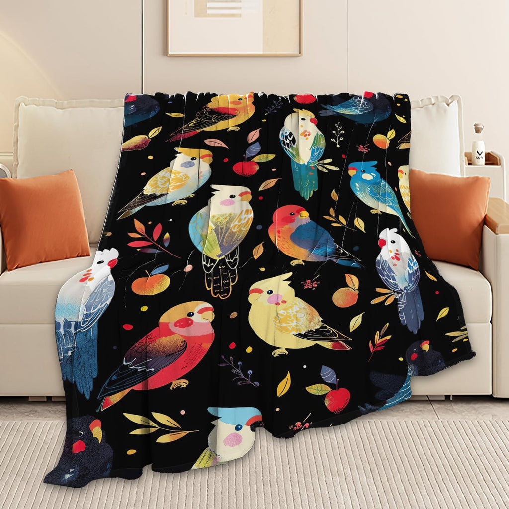 Parrot Bird Throw Blanket Cute Cockatiel Stuff Gifts for Kids Girls Boys Adults Women Men Soft Cozy Warm Plush Fluffy Fuzzy Fleece Blanket Decor 50''X60''