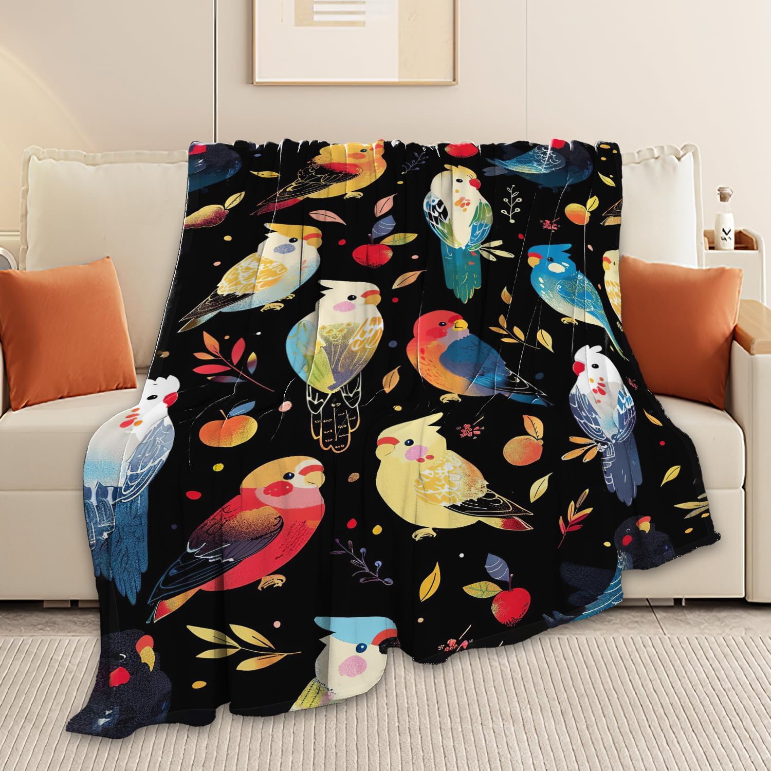 Parrot Bird Throw Blanket Cute Cockatiel Stuff Gifts for Kids Girls Boys Adults Women Men Soft Cozy Warm Plush Fluffy Fuzzy Fleece Blanket Decor 50''X60''