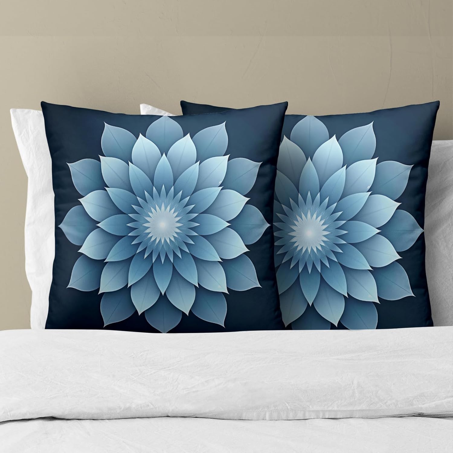 Soothing Blue Floral Mandala Throw Pillowcases Set of 2 All-Season Soft Pillow Covers with Hidden Zipper,Durable for Sofa Bed Car Decor & Gift 18x18Inch