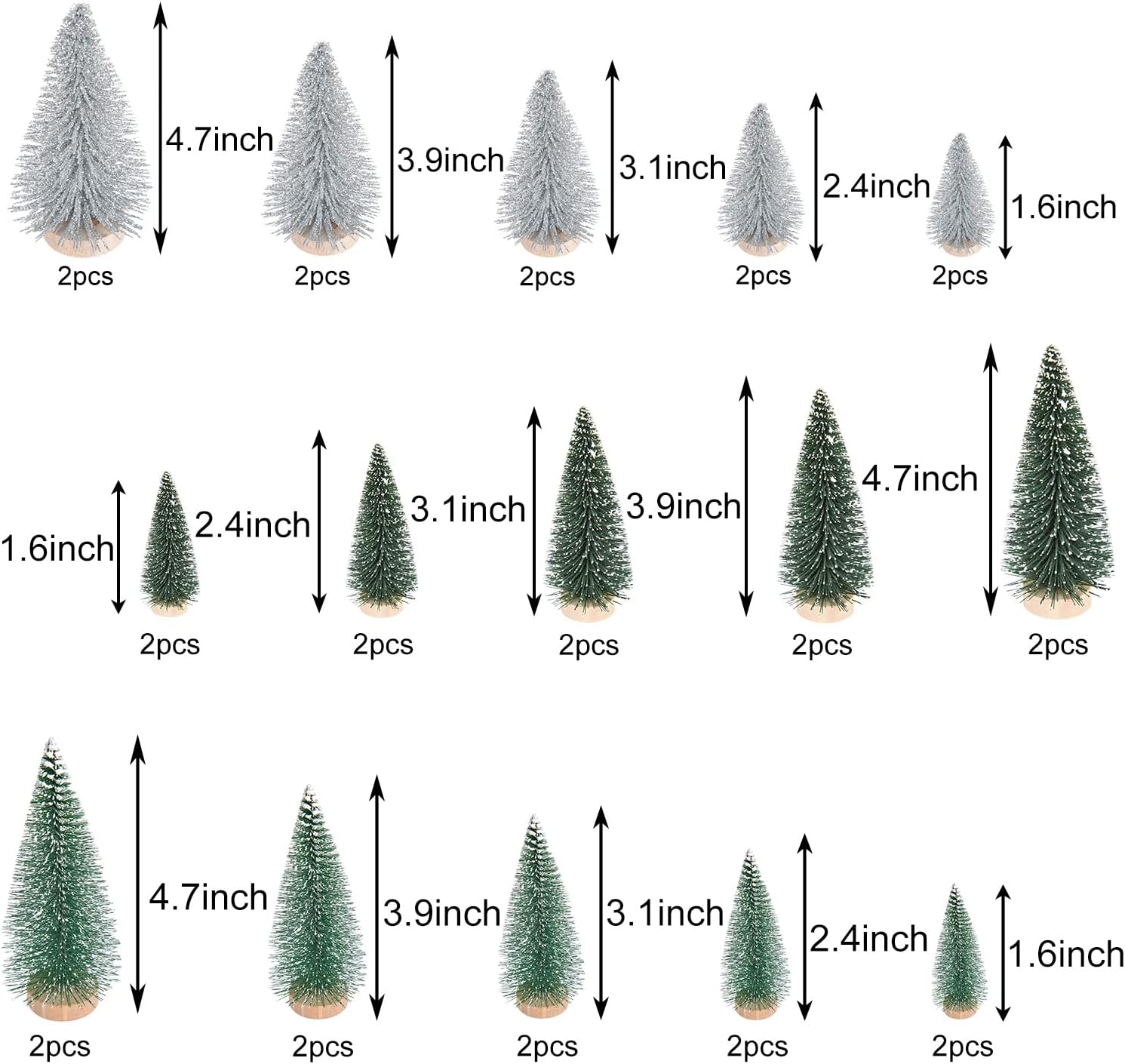 DearHouse 30PCS Artificial Mini Christmas Trees, Mini Pine Tree Sisal Trees with Wood Base Bottle Brush Trees for Christmas Table Top Decor Winter Crafts Ornaments (Silver, 30)