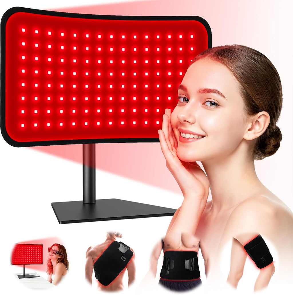 Red Light Therapy for Face Body, 2-in-1 Red Light Panel Device with Belt, 660nm & 850nm Near Infrared Light Therapy Lamp with Remote Control, 5 Adjustable Brightness & Timer for Skin Care, Relaxation