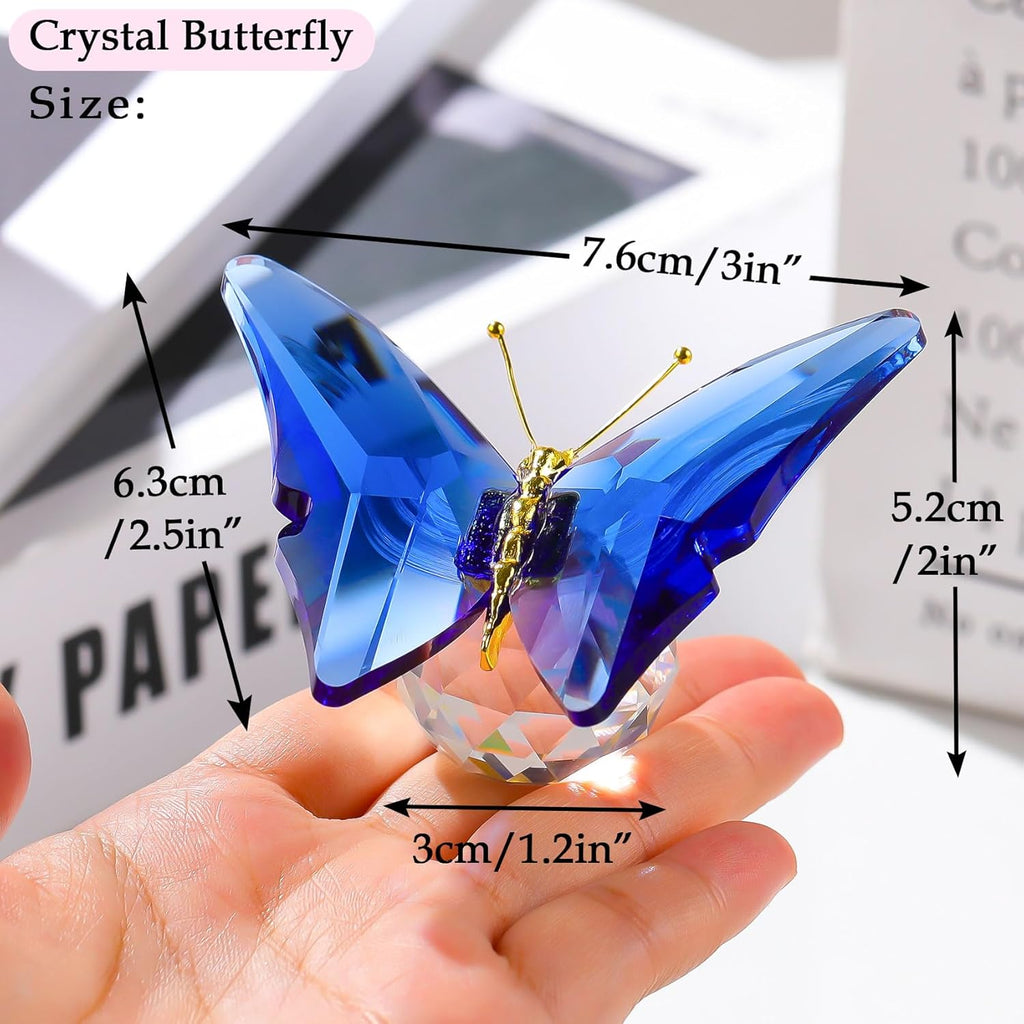 Movdyka Crystal Butterfly for Mom Women Metal Butterfly Room Decor Collection Figurine Blue Glass Butterfly Craft Desk Office Decorations Table Centerpieces