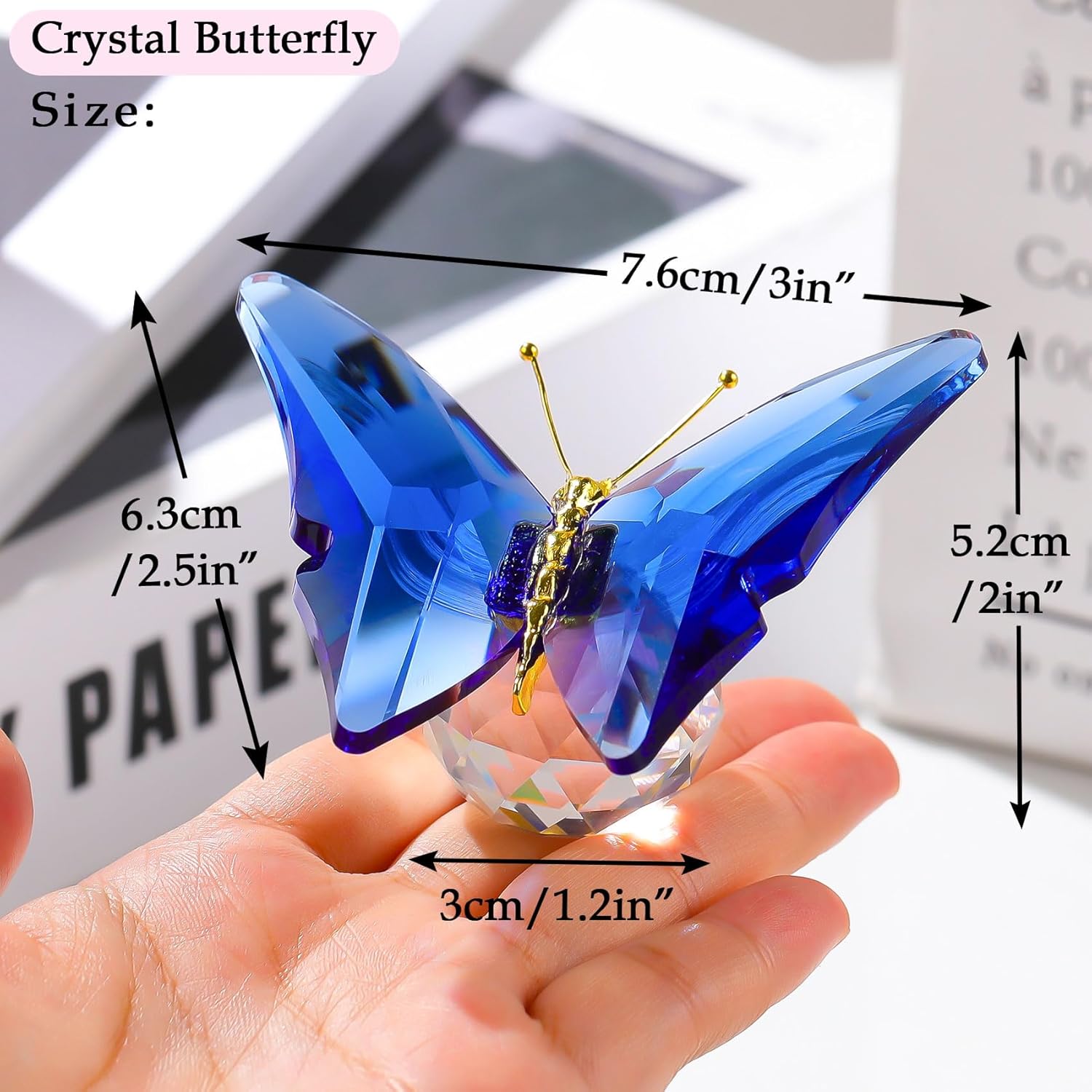 Movdyka Crystal Butterfly for Mom Women Metal Butterfly Room Decor Collection Figurine Blue Glass Butterfly Craft Desk Office Decorations Table Centerpieces