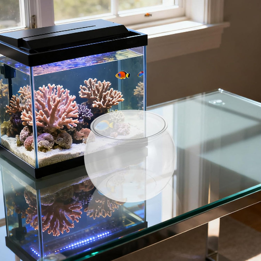 Clear Round Fish Bowl: 7.86X6.68in Plastic Aquarium Tank for Small Fish Or Turtles - Aquarium Tank for Goldfish - Transparent Round Betta Container Easy to Clean