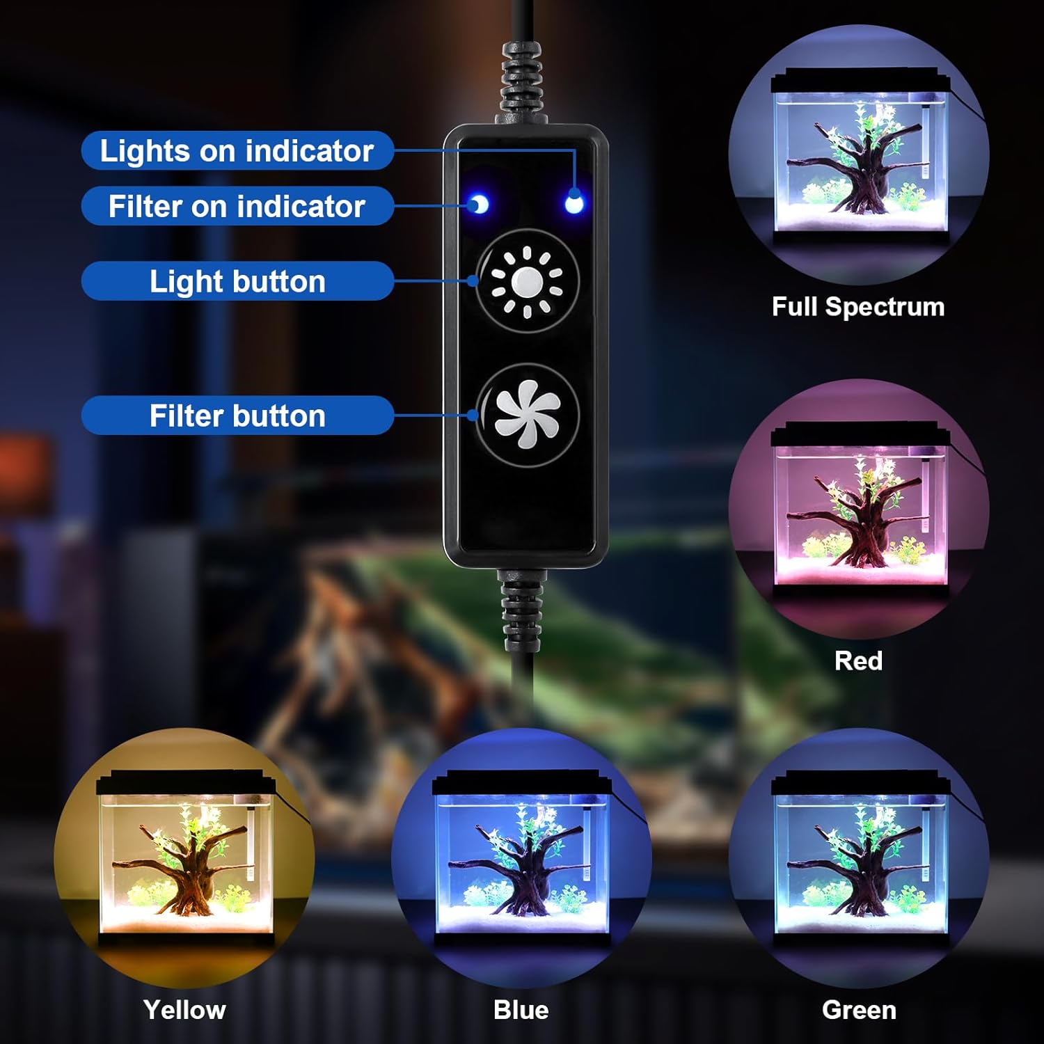 AQQA 2.4 Gallon Glass Aquarium Tank Kit with LED Lights & Quiet Filter –USB Self-Cleaning All-in-One Fish Tank, ABS Cover, 4 Light Modes, Built-in Feeding Hole – Perfect for Betta, Small Fish Black