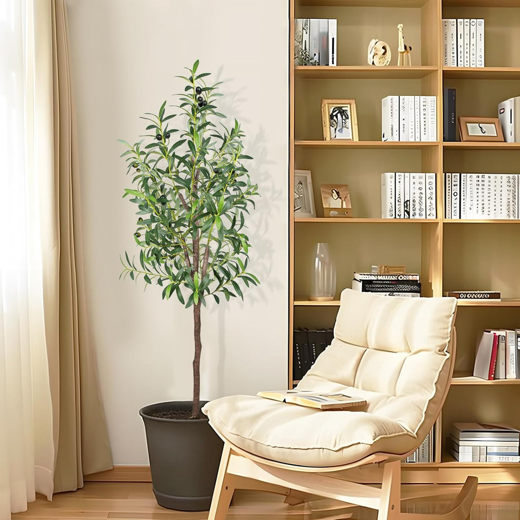 Artificial Olive Tree 5FT Tall Faux Silk Plant 60inch Fake Olive Tree with Trunk and Lifelike Fruits for Home Office Decor Indoor 1pack