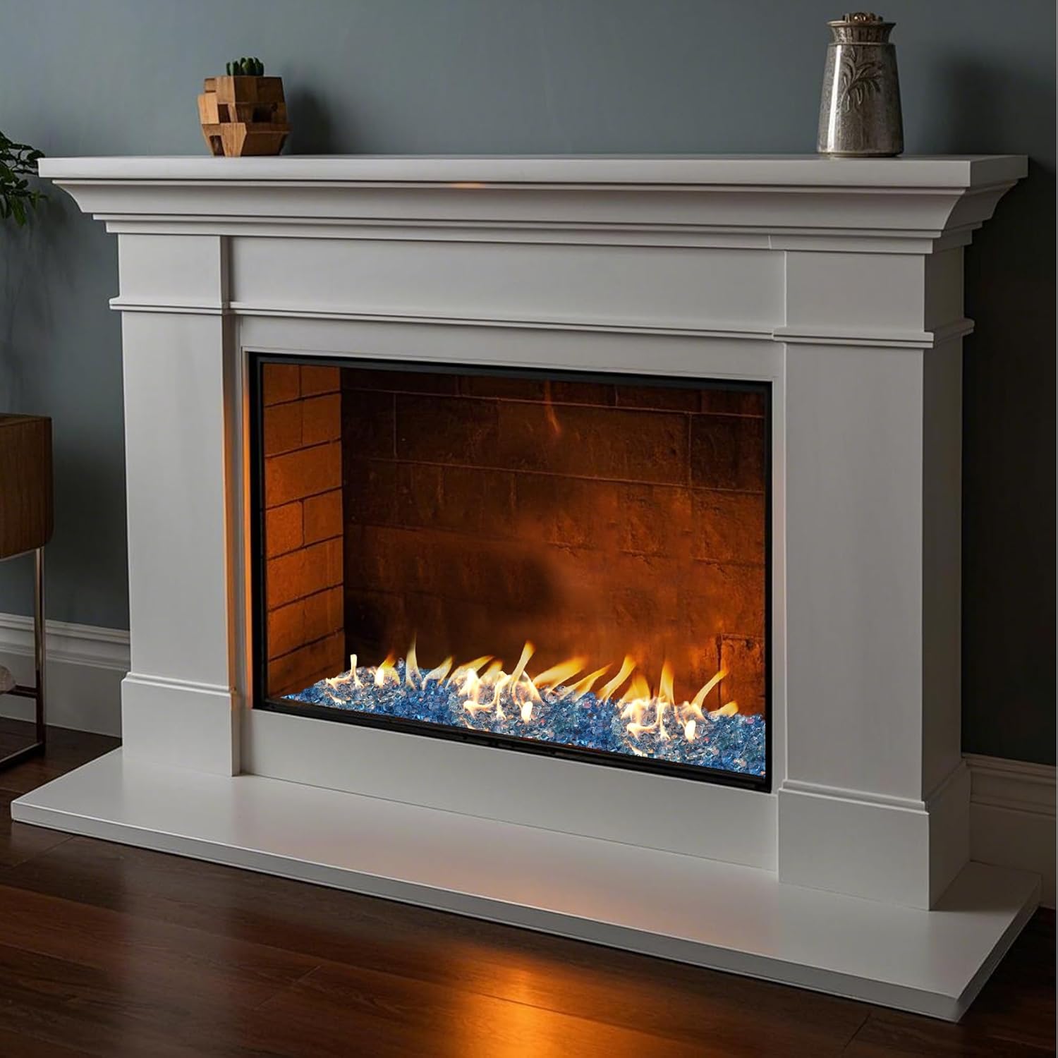 Skyflame High Luster 10-Pound Regular Fire Glass for Fire Pit Fireplace Garden Landscaping Pacific Blue 1/2" Size