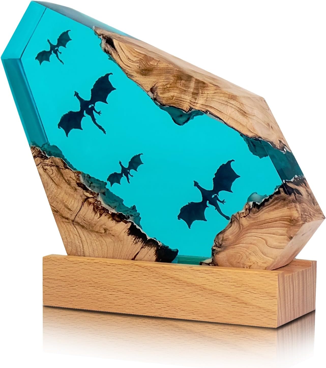 Dragon Resin Wood Lamp,ArtistryHome Decor Bedside Nightlight, Unique Resin Lighting, Nightstand Decorations for Bedroom, Suitable for Holidays