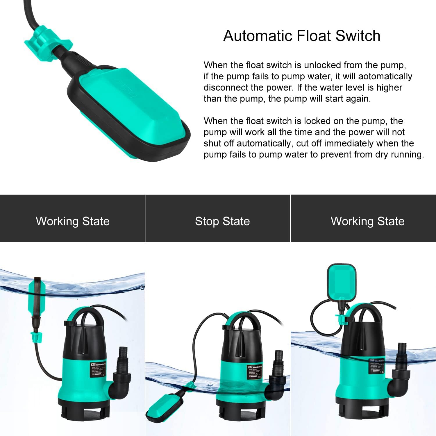 Sump Pump, Prostormer 1HP 3700GPH Submersible Clean/Dirty Water Pump with Automatic Float Switch for Pool, Pond,Garden, Flooded Cellar, Aquarium and Irrigation(Green)