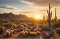 Sunset Desert Reptile Habitat Background Silhouette of Saguaro Cactus Arid Mountain Range Terrarium Background Cacti Sand with Dunes Aquarium Background Desert Mountain Fish Tank Background 30x18in