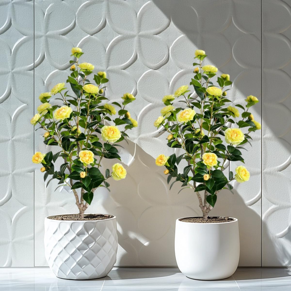 Artificial Camellia Tree 3.4ft Fake Trees pseudophyte (2, Yellow)