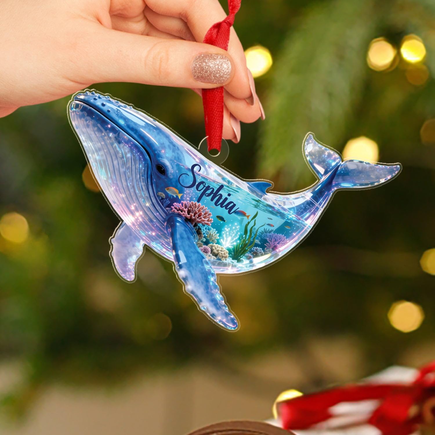 Personalized Whale Shaped Acrylic Ornament, Whale Sea Animal Christmas Ornament 2025, Marine Life Keepsake Gift for Marine Biologist Sea Animal Lover, Custom Name Whales Lover Ornaments