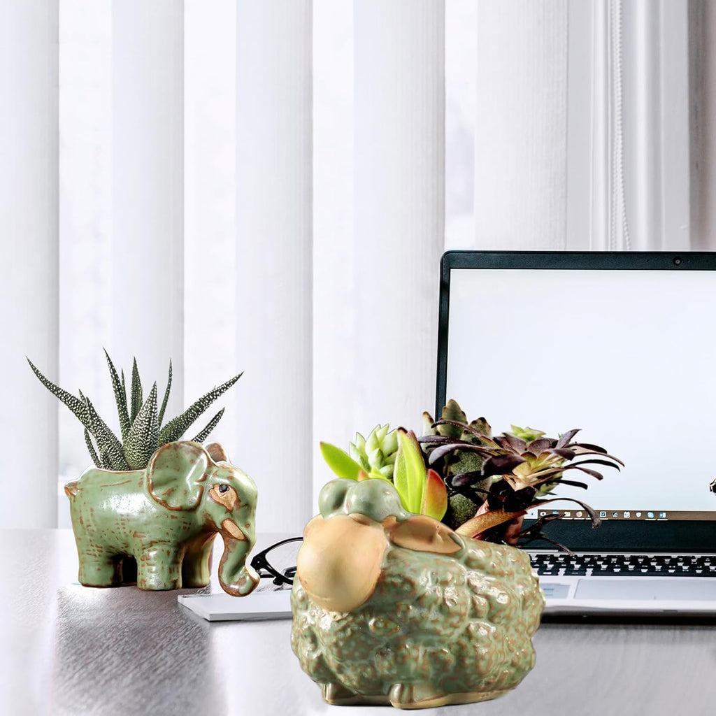 DIYOMR Small Ceramic Planter Pot, 4.3" Vintage Bronze Animal Planters Ceramic Flowerpot Succulent Pots Cactus Pot for Office Home Desktop Decor - Plants Not Included (Sheep)