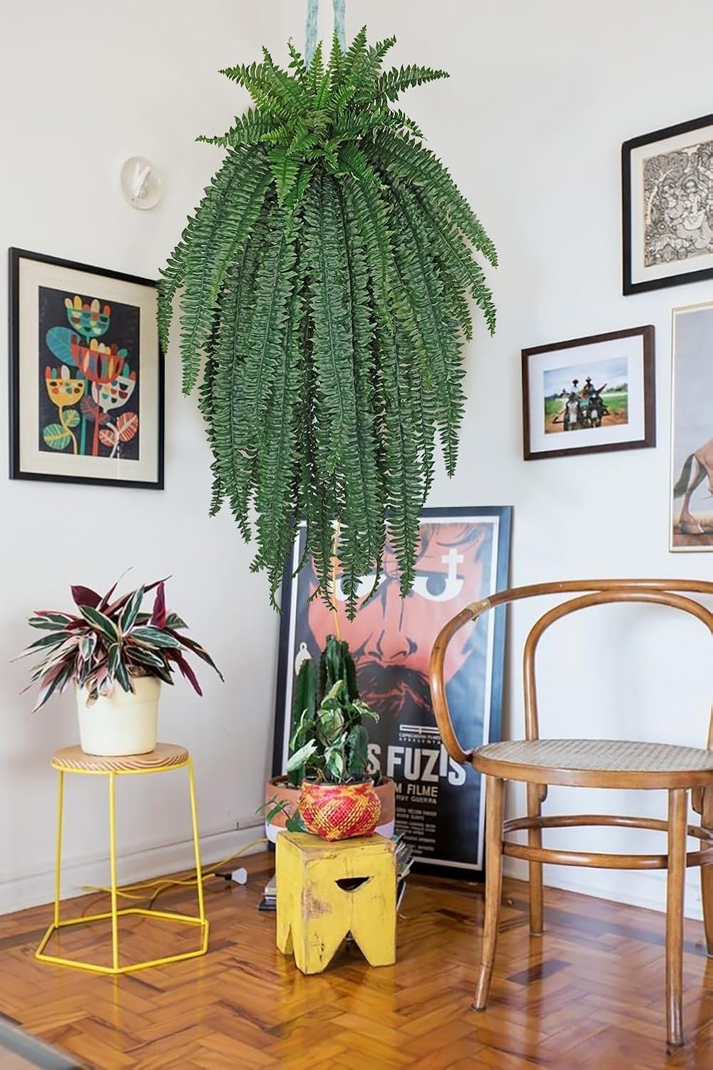Ferns Fake Plants 59 Fronds Artificial Plants Outdoor 57" Long Fake Fern Look Real Large Plant Artificial Ferns Potted | Hanging Boston Fern | Fake Plant Shrubs for Home Garden Porch Farmhouse Decor