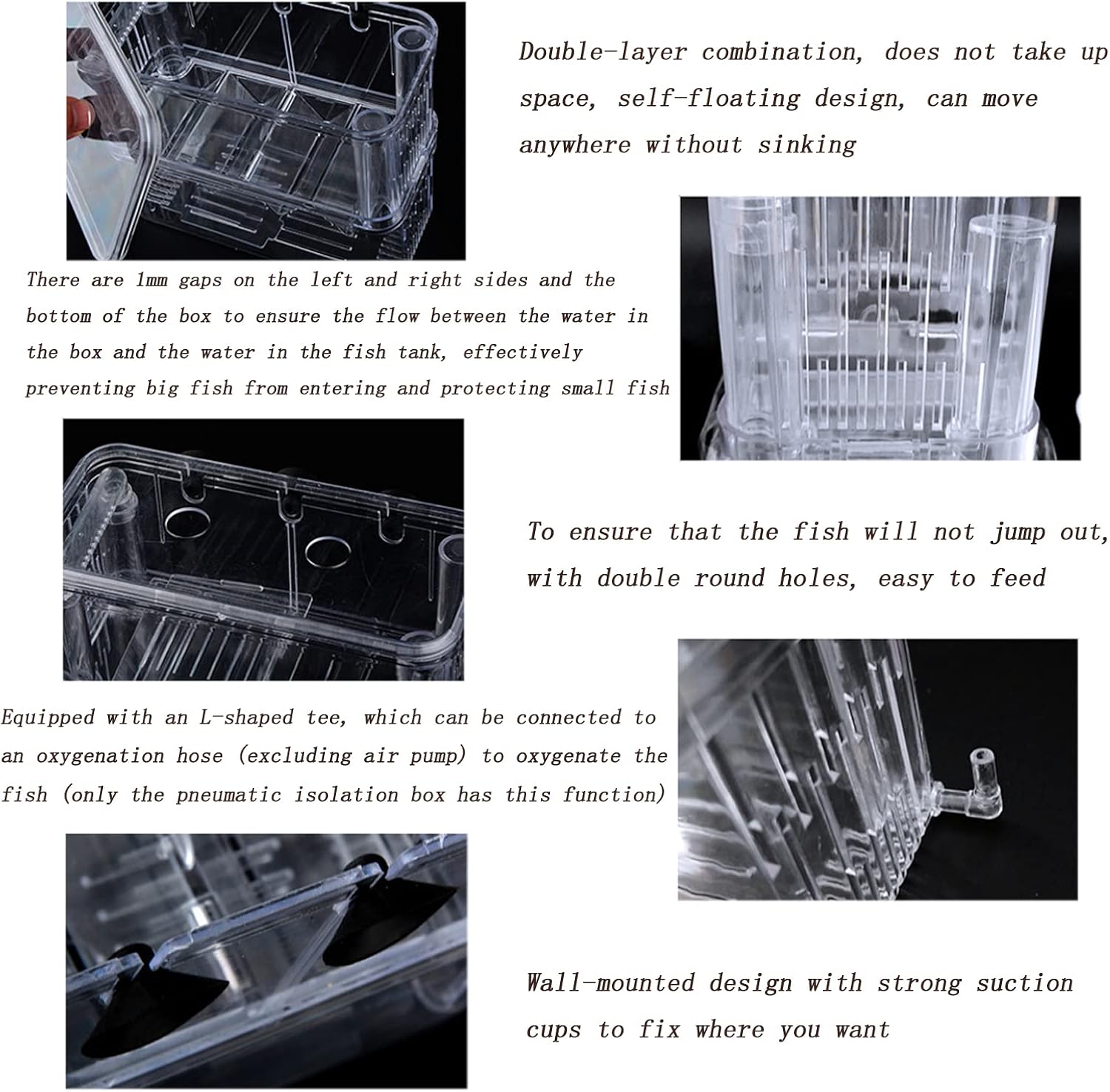 Acrylic Fish Breeding Box Double Layer Aquarium Tank Fishes Isolation Box with Suction Cup for Fry Hatchery Injured Care Divider Container for Small Ornamental Fishes Shrimp (Large)