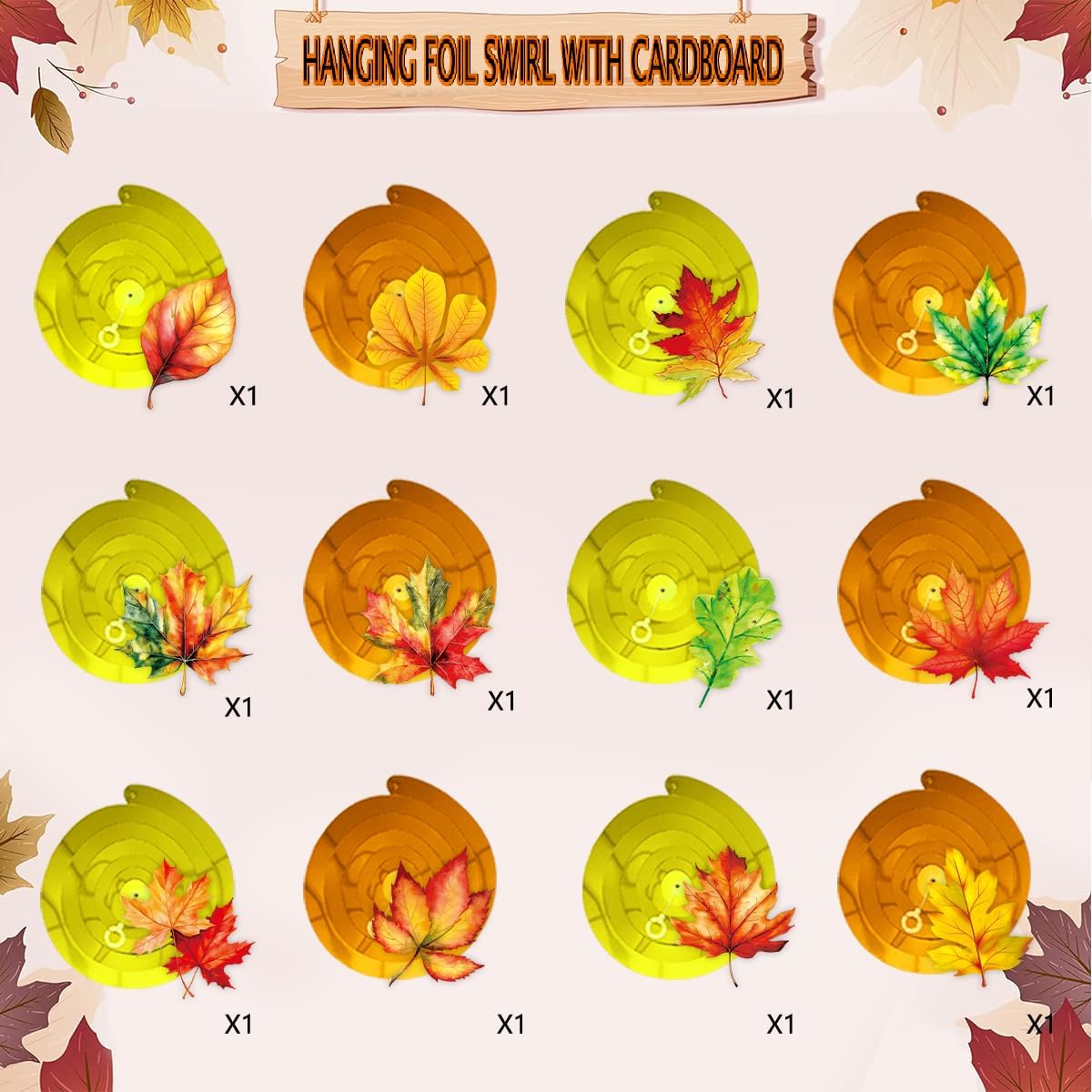 24 Pieces Fall Leaves Hanging Swirls – Maple Leaves Swirls Decorations 5.6×5.9 Inch Fall Thanksgiving Ceiling Hanging Decorations for Home, Autumn Thanksgiving, Harvest Decor, Family Gathering