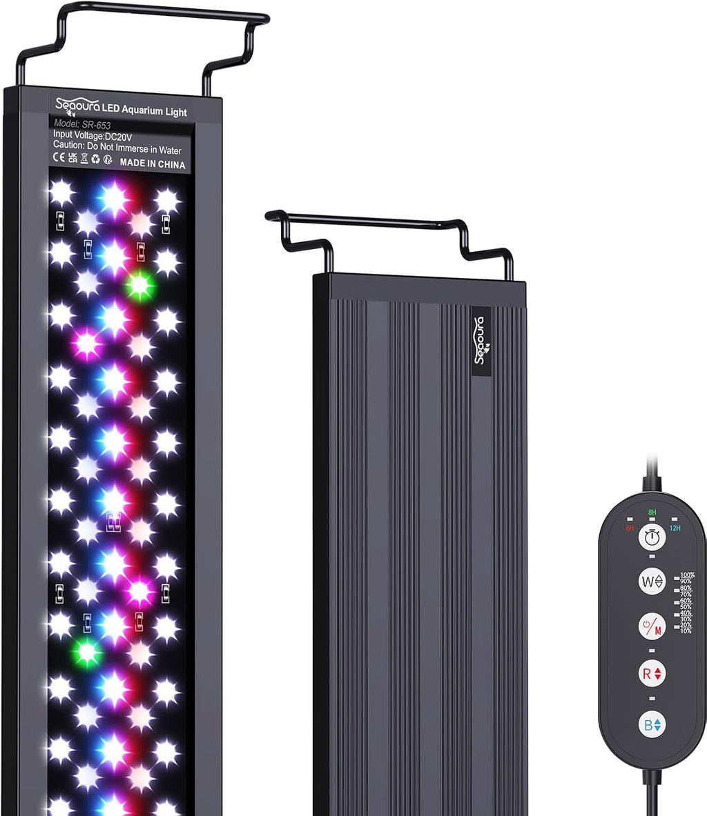 SEAOURA Aquarium Planted Light for 24-30in Freshwater Tank, Full Spectrum LED Light for Plant Growth, 6H/8H/12H Timer, WRB 3 Channel Customizable, 10 Brightness & 11 Colors, Adjustable Bracket - 20W