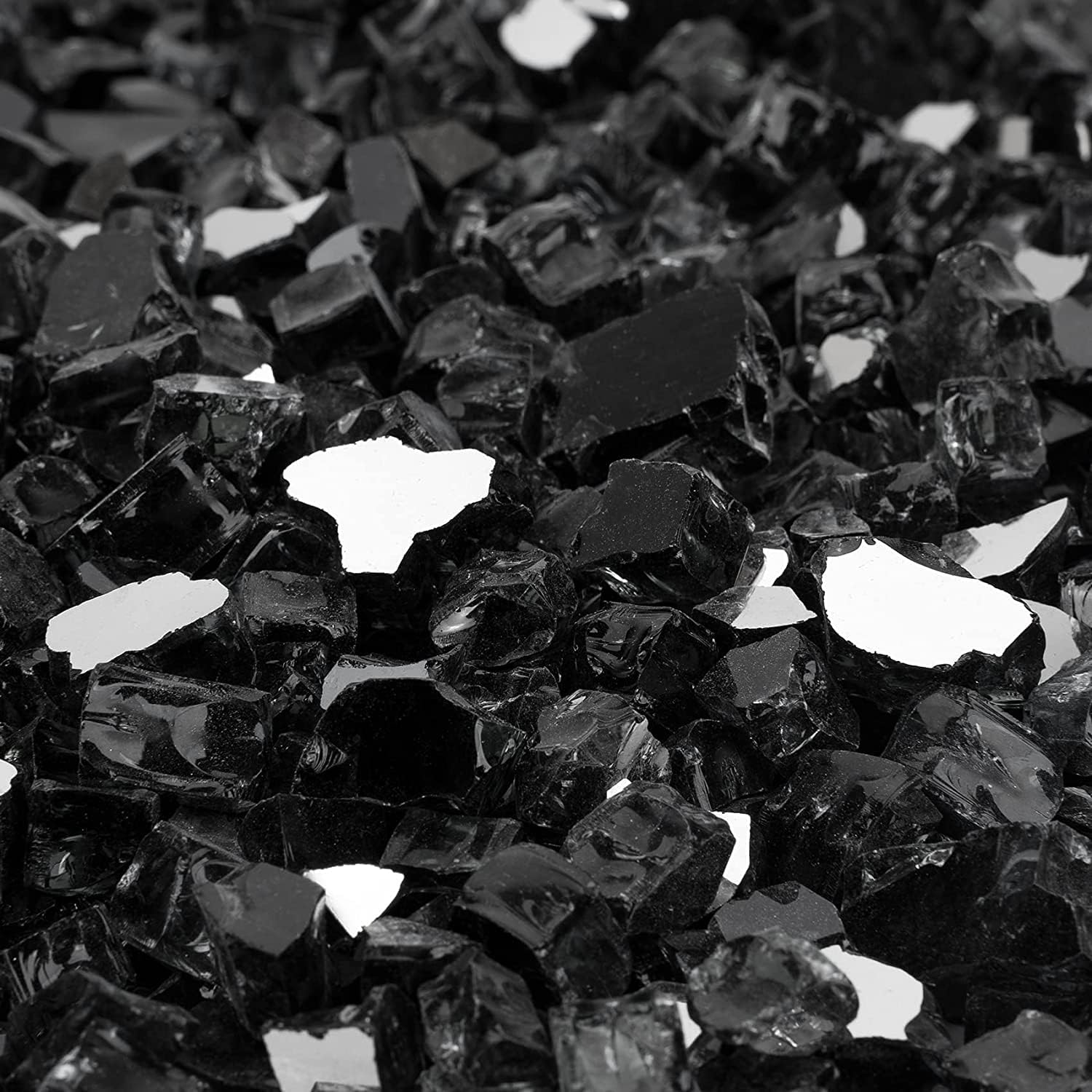 Onlyfire 10 pounds Fire Glass for Propane Fire Pit and Gas Fireplace, 1/4 Inch Reflective Firepit Glass Rocks for Fire Pit Table and Fire Bowl, High Luster Onyx Black