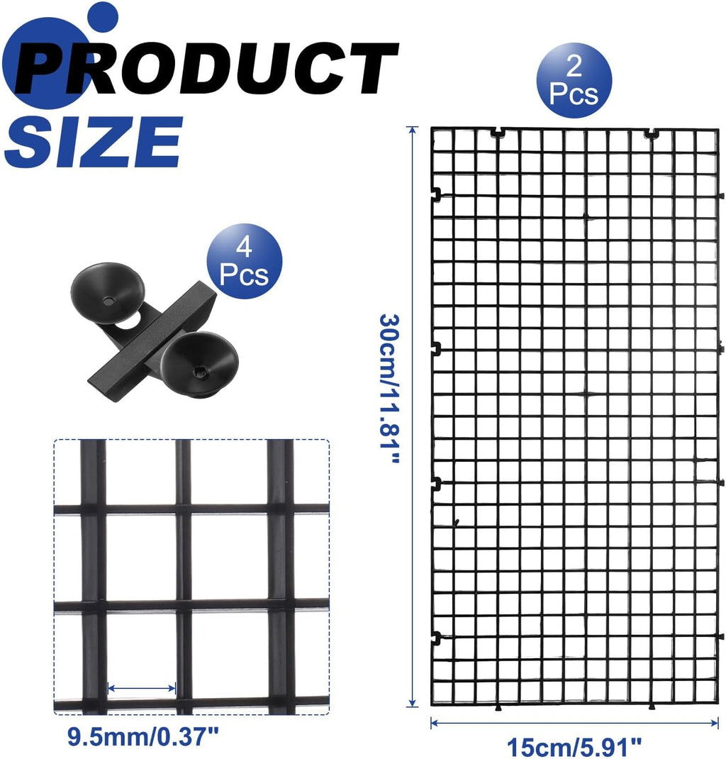 uxcell 2Pcs Aquarium Fish Tank Divider, 12x6 Inch Plastic Egg Crate Light Diffuser Grid Filter Bottom Partition Separator with Sucker Clips and Suction Cups for Aquarium, Black