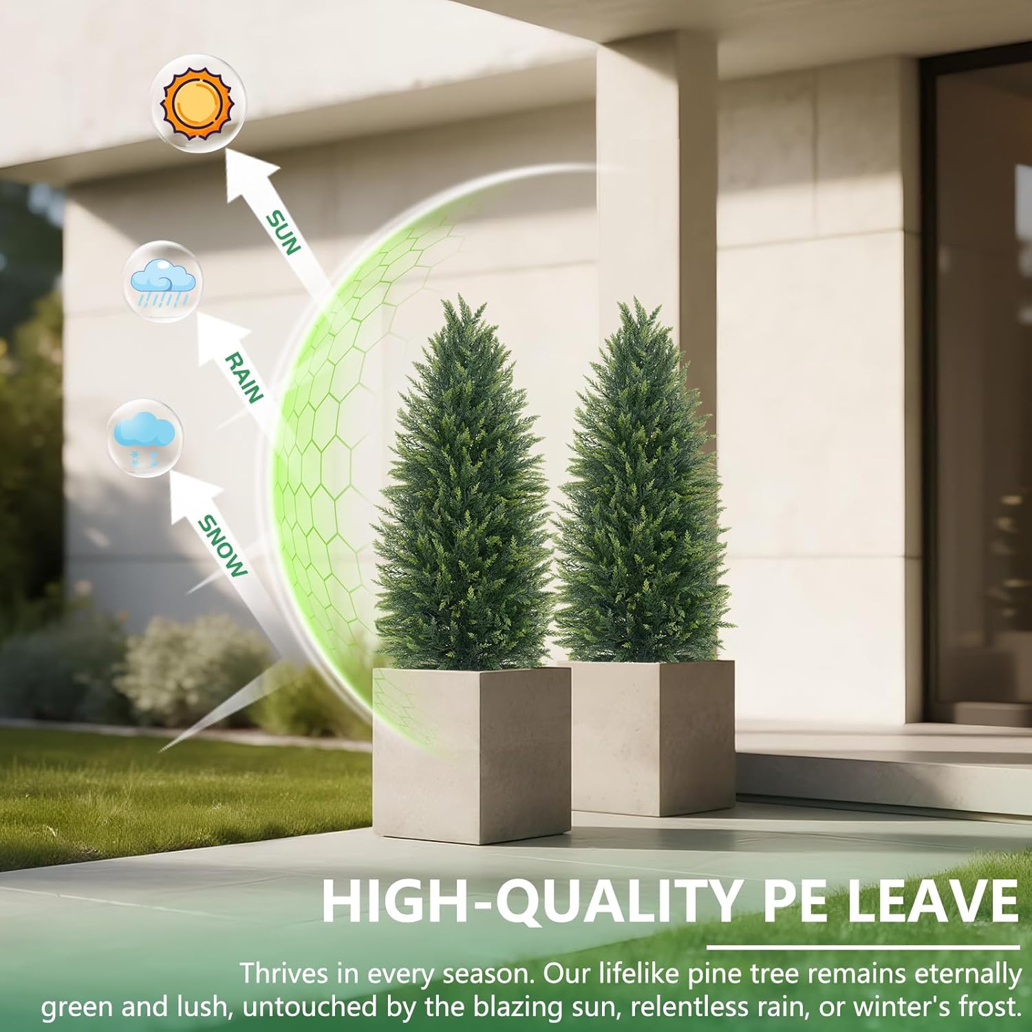 4FT Artificial Cedar Topiary Tree Set of 2, Faux Evergreen Pine Shrubs Plants with Pot, Realistic Fake Plants for Indoors Outdoors Front Porch Christmas Decor