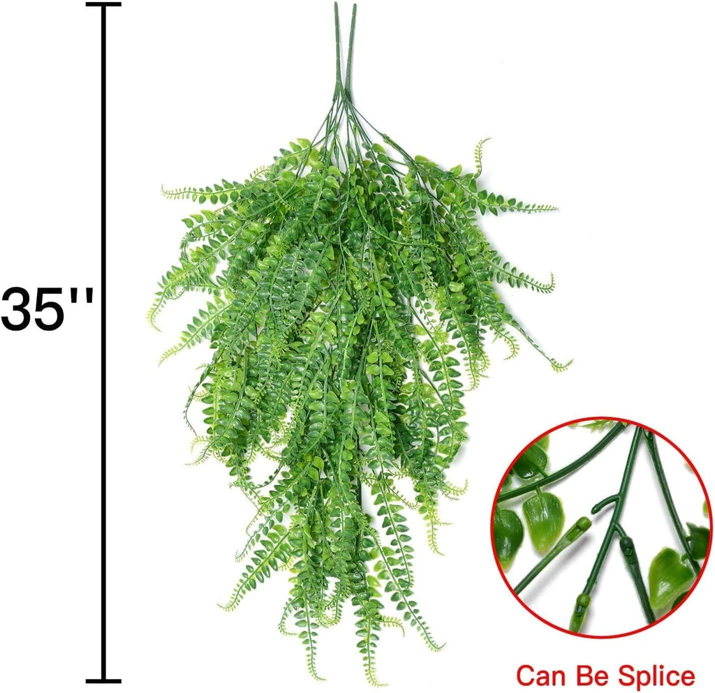 Artificial Hanging Plants 2pack Fake Hanging Ferns Plant Faux Fake Ivy Boston Fern Hanging Plant Outdoor UV Resistant Plastic Plants