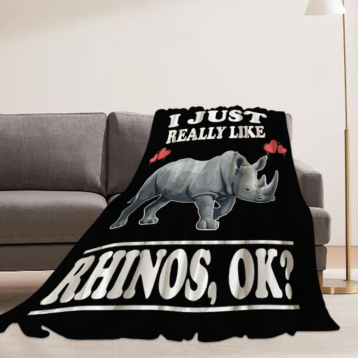 Rhino Blanket I Just Really Like Rhinos Throw Blankets Gifts for Girls Boys Kids Lover Soft Cozy Fleece Plush for Couch Sofa Bed 40"x50"