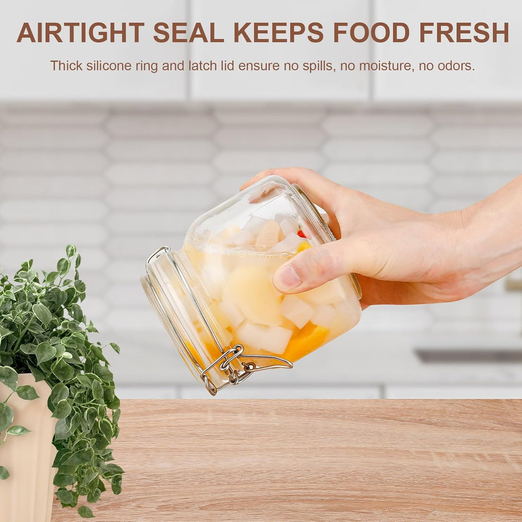 6 Pack Spice Jars, 25 oz Glass Containers with Airtight Lids, Small Herb Jars with Labels for Kitchen Storage