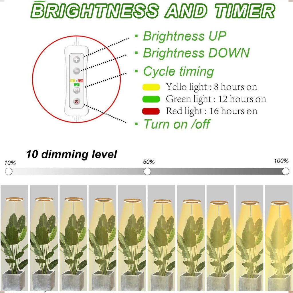 yadoker Plant Grow Light, LED Growing Light Full Spectrum for Indoor Plants,Aluminum Wood Grain Plant Lights,Height Adjustable, Automatic Timer, 5V Low Safe Voltage,Idea for Large Plant Light