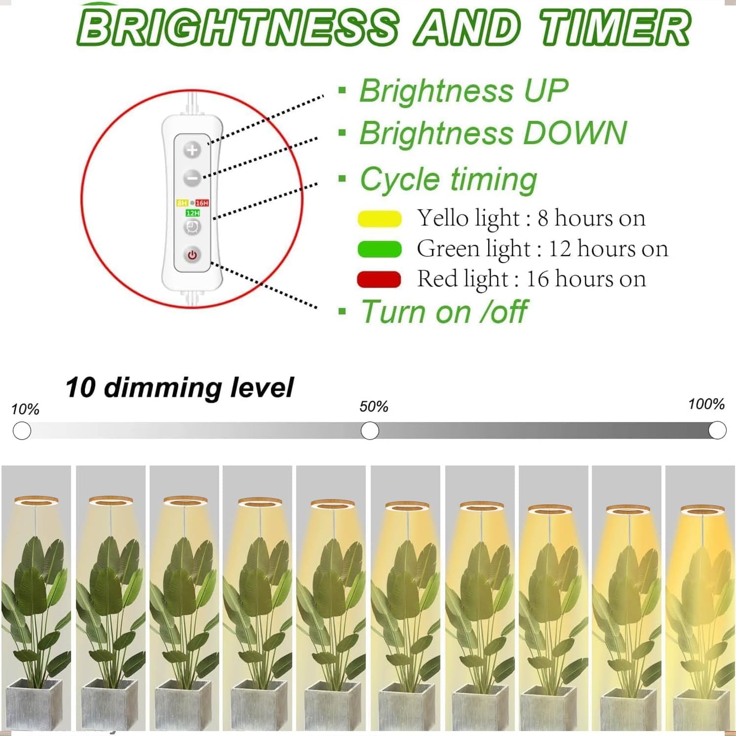 yadoker Plant Grow Light, LED Growing Light Full Spectrum for Indoor Plants,Aluminum Wood Grain Plant Lights,Height Adjustable, Automatic Timer, 5V Low Safe Voltage,Idea for Large Plant Light