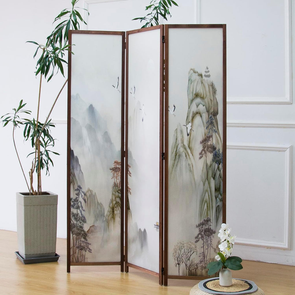3 Panel Room Divider Screen,Double Faced Room Divider Folding Wall Divider for Room Separation,Mountains and Waters Landscape,67" H x 47.2" W