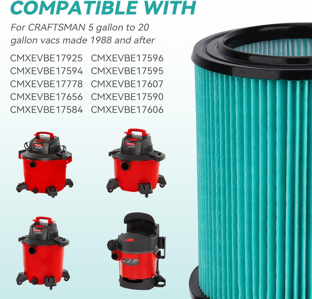38753 Replacement HEPA Filters Compatible with Craftsman CMXZVBE38753 Wet/Dry Vac Filter for 5 to 20 Gallon shop vacuums,HEPA Filter(9-38753)