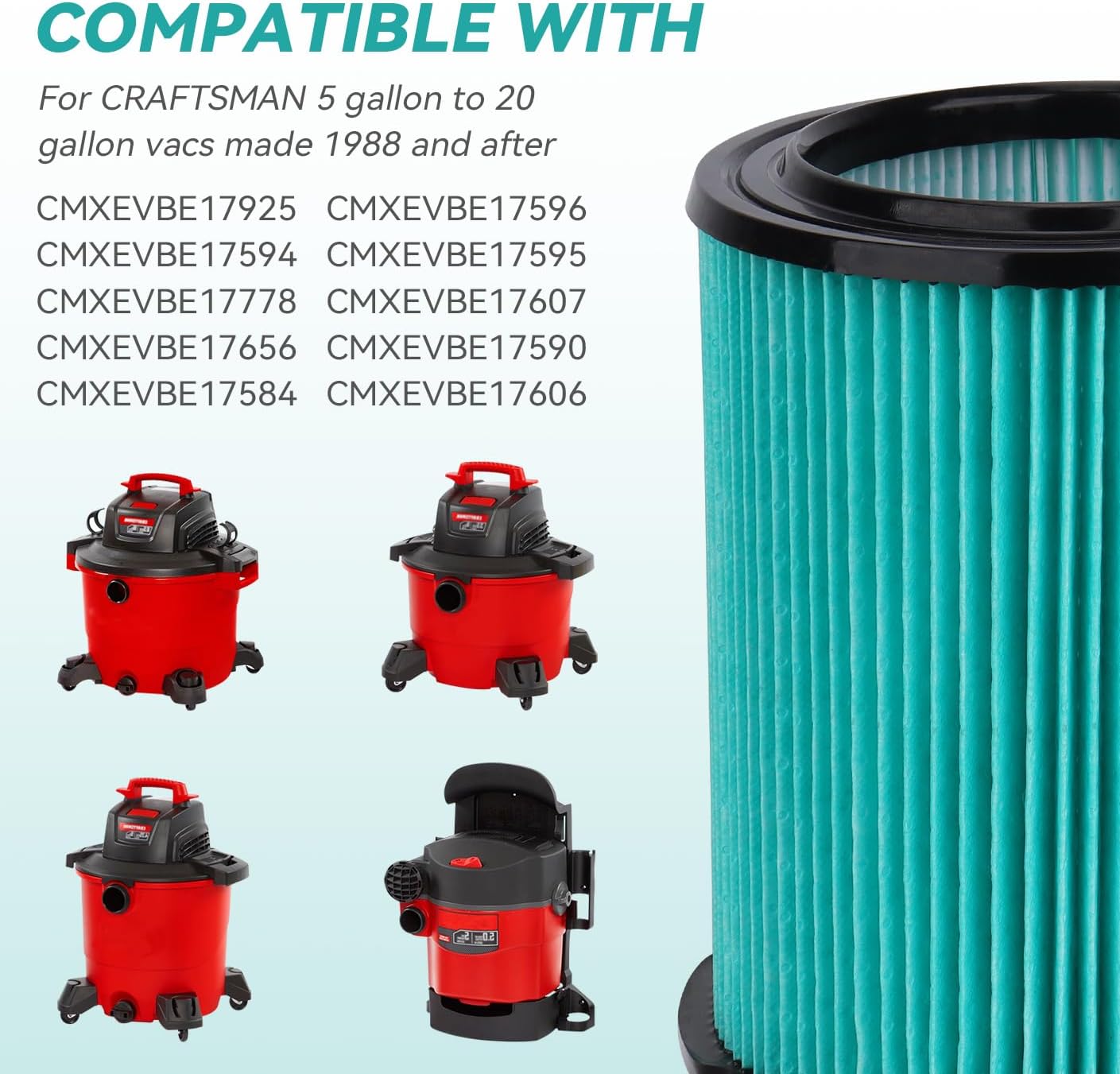 38753 Replacement HEPA Filters Compatible with Craftsman CMXZVBE38753 Wet/Dry Vac Filter for 5 to 20 Gallon shop vacuums,HEPA Filter(9-38753)