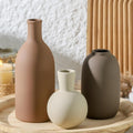 Ceramic Vases Set of 3, Modern Neutral Rustic Farmhouse Home Decor Pottery Pampas Decoration for Living Room, Table, Bathroom, Bedroom, Entryway - Brown