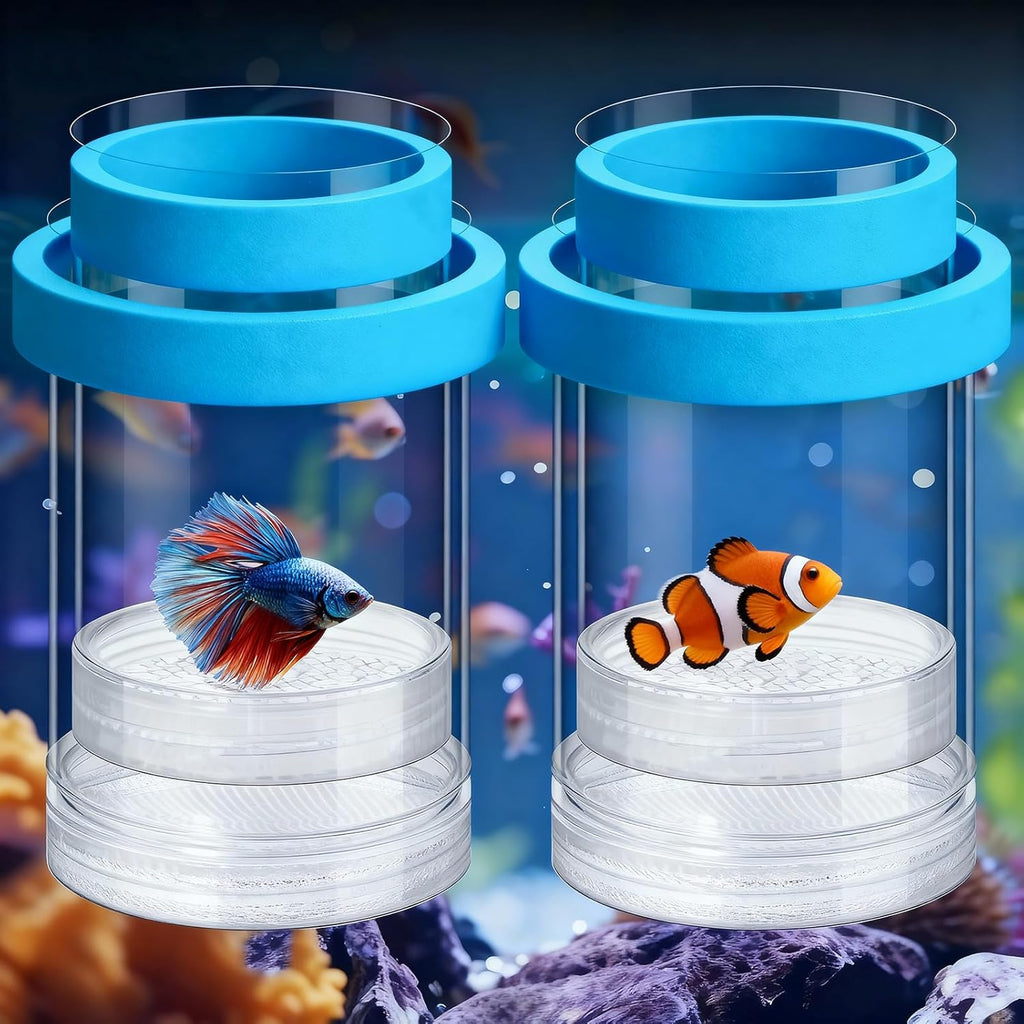 Breeder Box for Fish Tank, 2-Pack Large Baby Fish Tank, Floating & Mountable Mesh Isolation Nursery with Suction Cups for Guppy, Betta, Shrimp, Clownfish, Aggressive or Injured Fish (Blue)