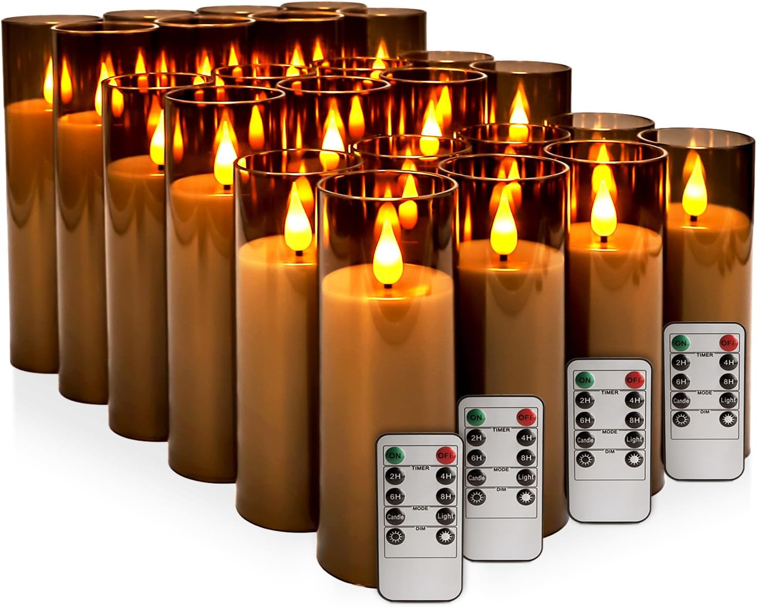 Halloween Decoration Flickering Flameless Candles Battery Operated Timer Led Pillar Candles with Realistic Moving Wick Candles for Home Decor 24 Pack (D2.2 xH 5" 6" 7")(Grey)