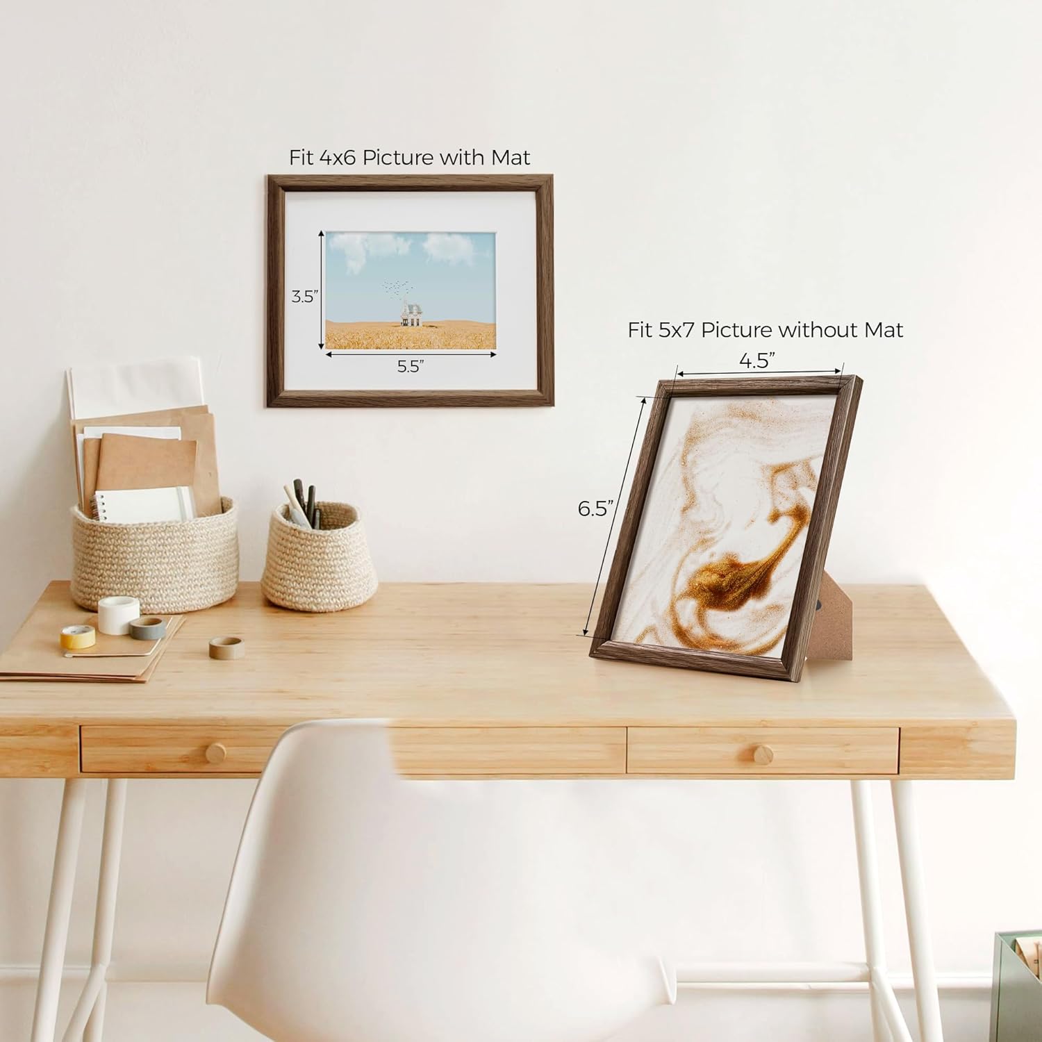Fun Memories 5x7 Oak Picture Frame for Wall, 5x7 Frame with Matted to 4x6, Solid Wood Picture Frames for Wall Art Photo and Prints (Walnut, 1 Pack)