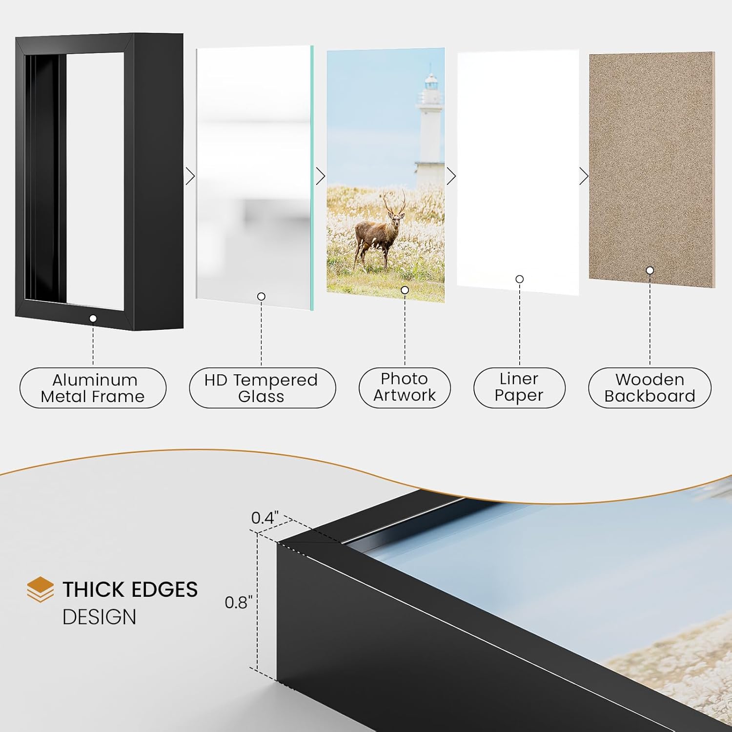20x27 Aluminum Metal Picture Frame,Tempered Glass Black Large 20 x 27 Poster Frame for Puzzles Photos or Artwork to Wall Mount Horizontal or Vertical for Decor House,Office,Hotel