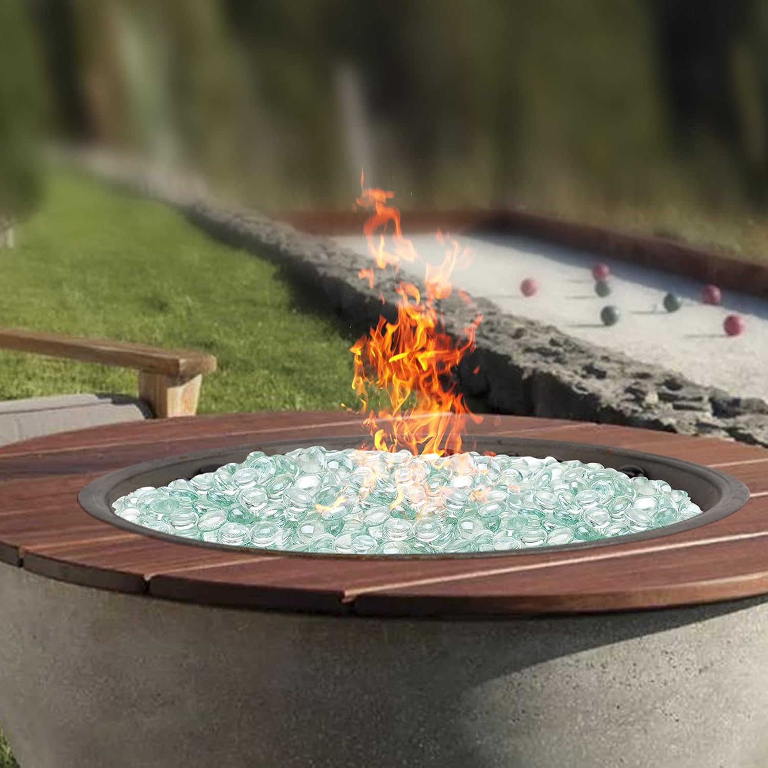 Skyflame 10-Pound Fire Glass Beads for Fire Pit Fireplace, 1/2-Inch Size Crystal Ice Reflective Decorative Blended Fireglass Drops for Landscaping