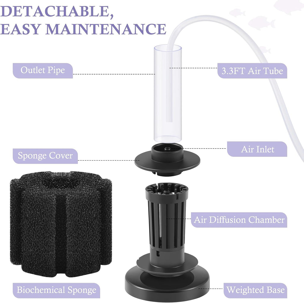 FEDOUR Aquarium Sponge Filter, Ultra Quiet Aeration Bio Sponge Filters for Breeding Fry Shrimp Betta Fish Tank, Efficient Submersible Aquarium Filter for up to 100Gallon Tank (S for up to 15gallon)