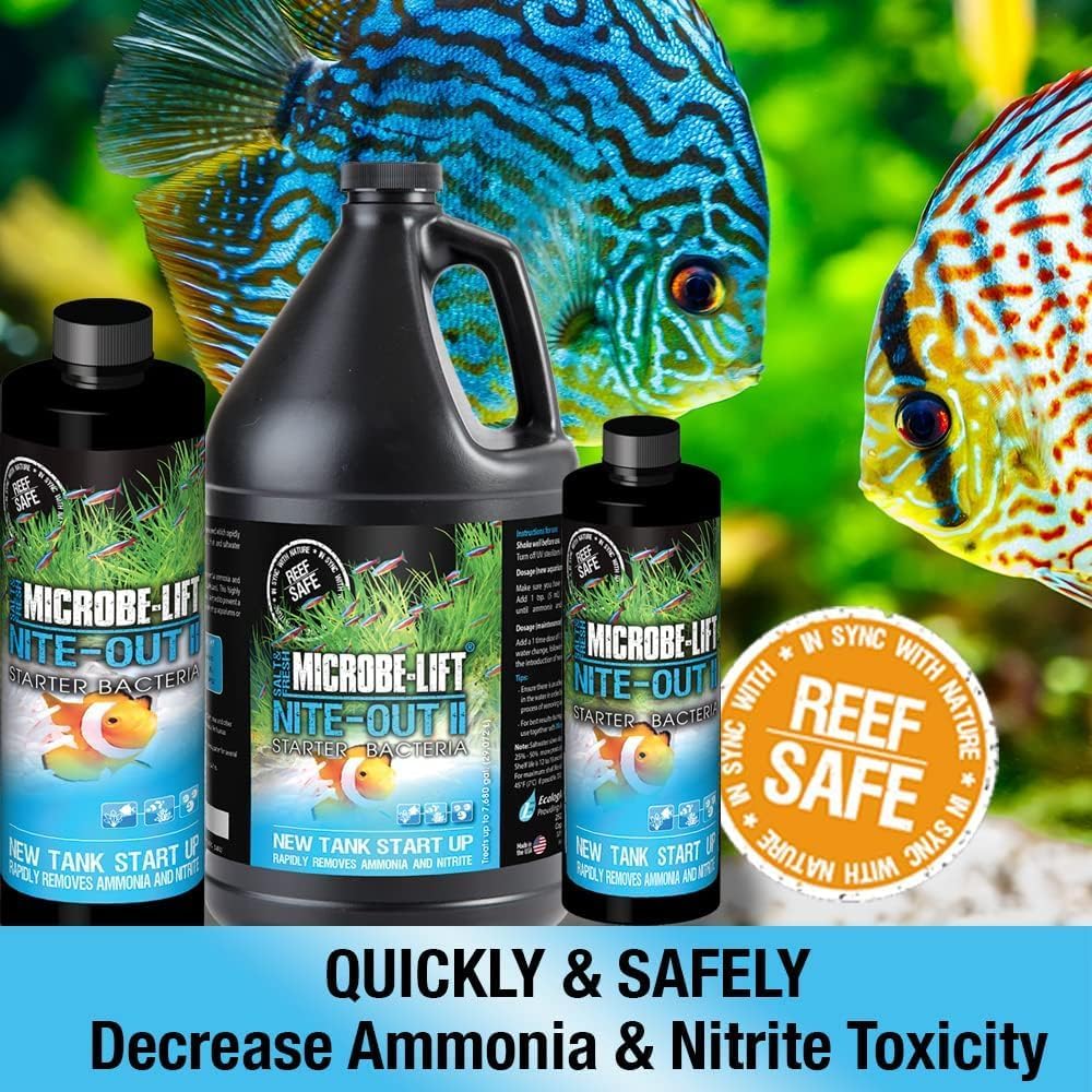 MICROBE-LIFT Nite-Out II Aquarium Bacteria for Start-up, Instantly Cycle Aquariums, Add Fish on Day 1, Rapid Ammonia and Nitrite Reducer for Freshwater & Saltwater Fish Tank, 1 Gallon 2-Pack
