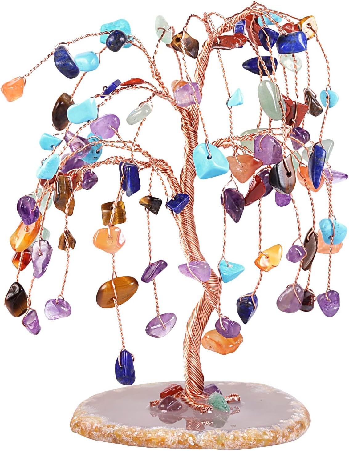 mookaitedecor 7 Chakra Crystal Tree Tumbled Stones, Geode Agate Slices Base Money Tree Decoration for Wealth and Luck 5.7"-6.7"