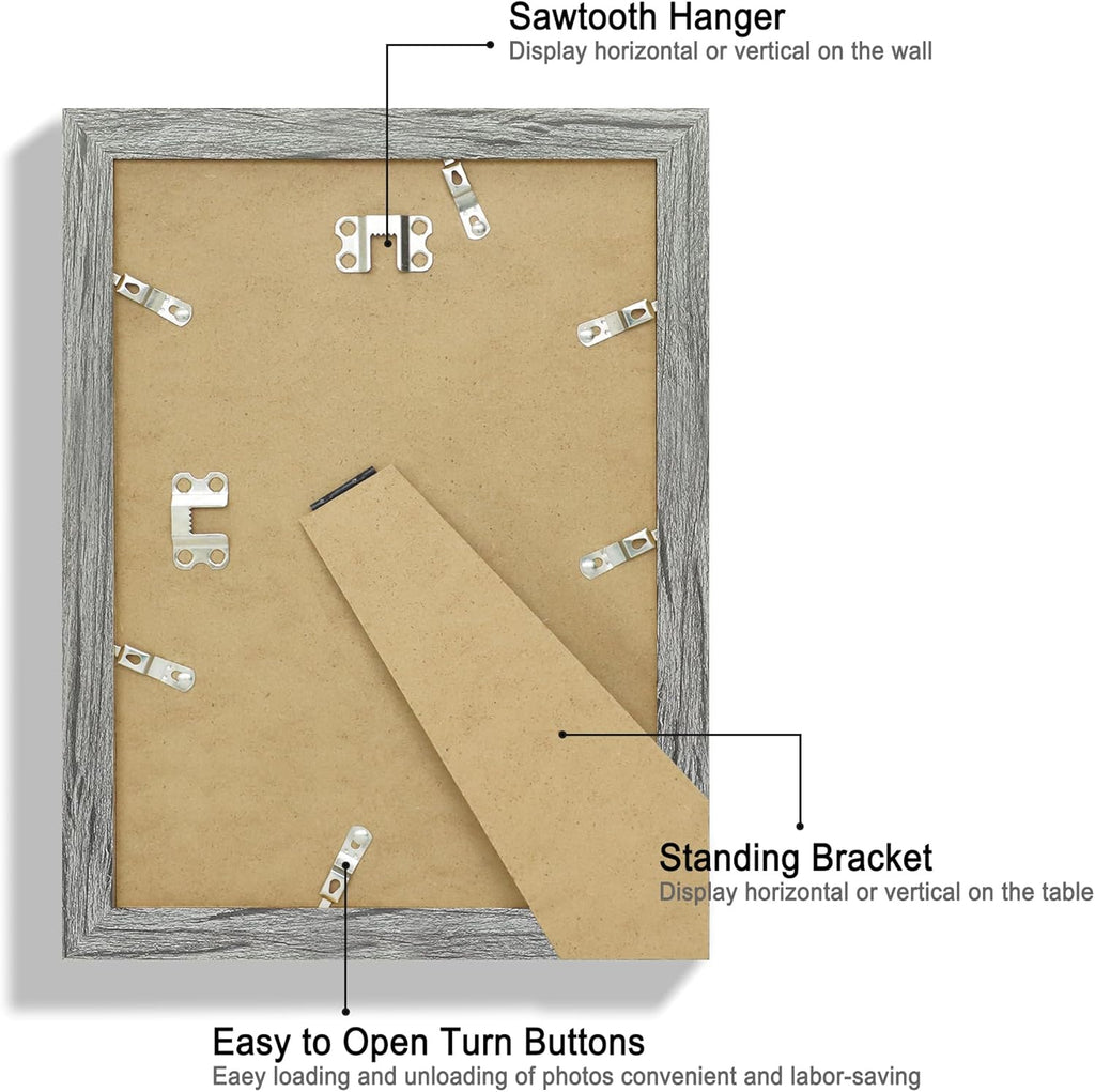 8x11 Picture Frame Set of 2, Made of Real Glass and Grey Wooden Frame - 8 by 11 Photo for Wall or Tabletop Display
