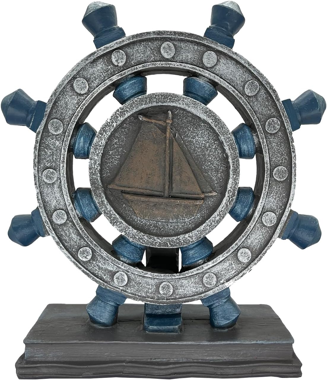 Nautical Decor Rudder-Figurine Mediterranean Style - Blue Boat Steering Model Resin Handicraft White Statue for Bookshelf Desktop Home Decoration