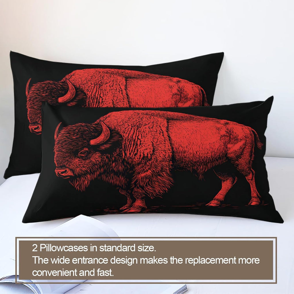 Highland Cow Duvet Cover Twin Size, Western Bison Bedding Set 2 Piece Kids and Adults Wildlife Highland Cattle Comforter Cover and 1 Pillow Sham with Zipper Closure