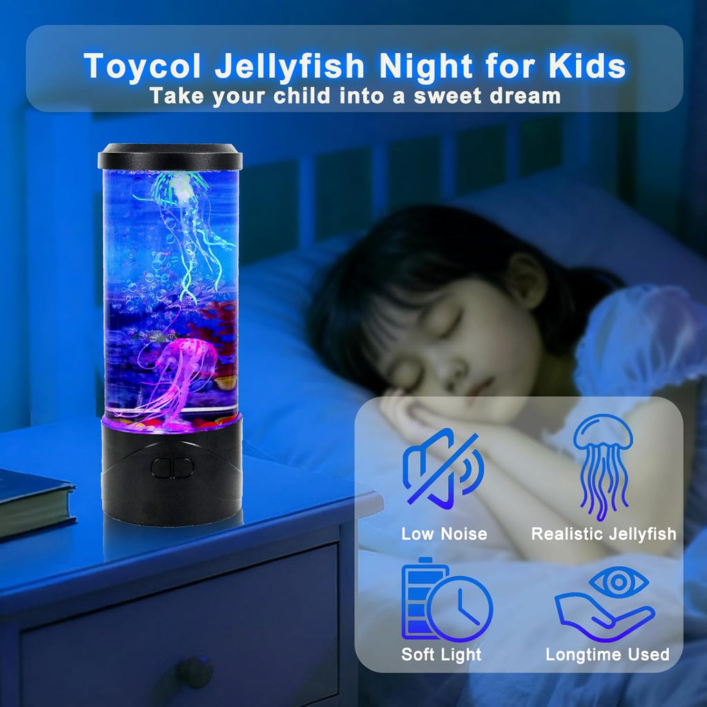 Toycol Bubble Jellyfish Aquarium Lamp Night Light with Floating Bubbles & 7 Color Changing Modes, USB Powered Ocean Theme Lamp for Home Desk Decor, Kids Room, Gift Ideas for Children and Adults