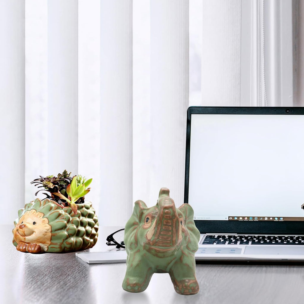 DIYOMR Small Ceramic Planter Pot, 4.3" Vintage Bronze Animal Planters Ceramic Flowerpot Succulent Pots Cactus Pot for Office Home Desktop Decor - Plants Not Included (Pleasant Elephant)
