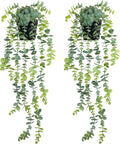 LOYWREE 2 Pack Fake Hanging Plants Artificial Eucalyptus Small Potted Long Vine Plant for Indoor and Outdoor Shelves, Walls, Rooms, Homes, Offices, and Gardens Decor (Black Pot)